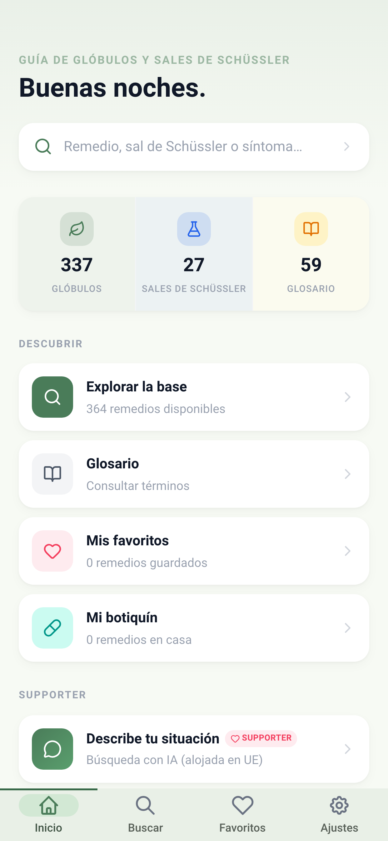 Pantalla de inicio de la app