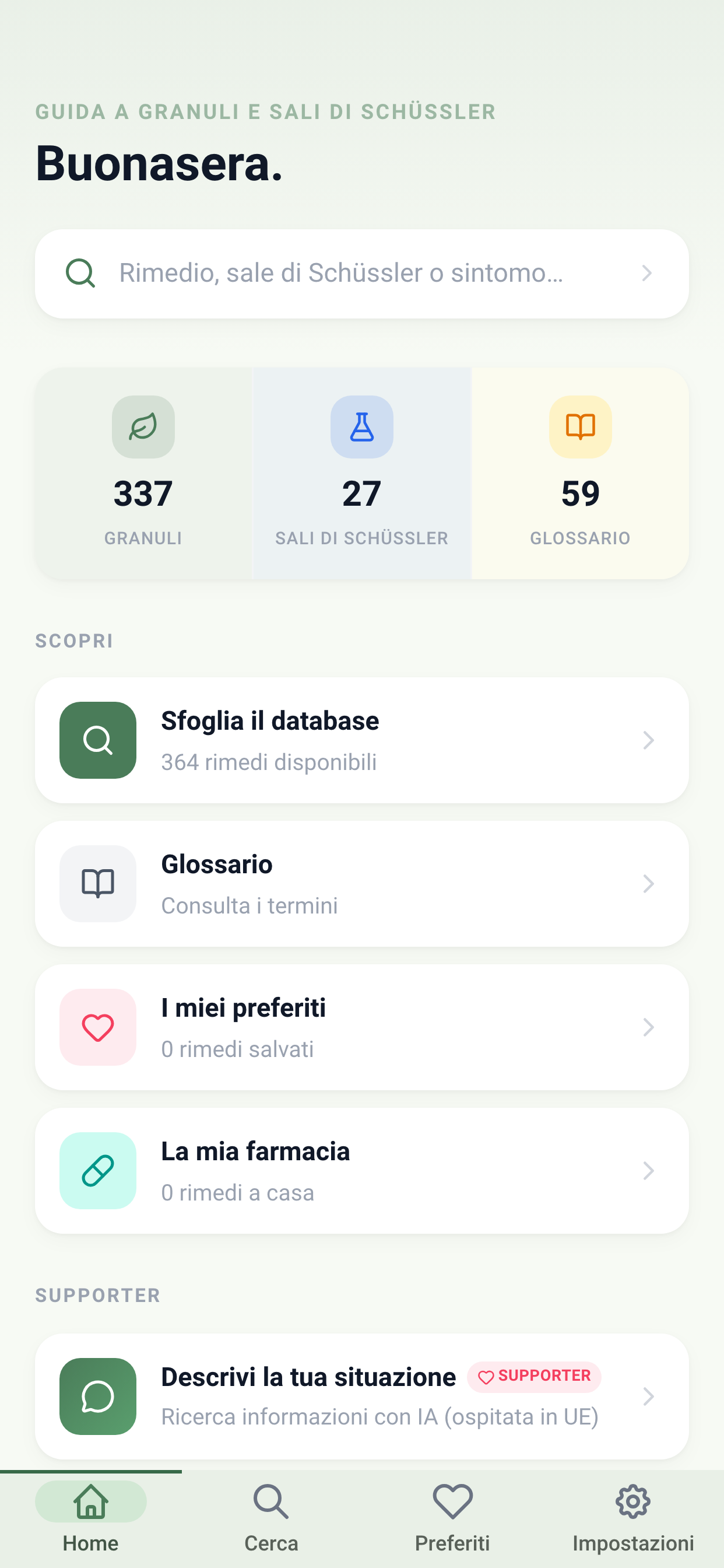 Schermata principale dell'app